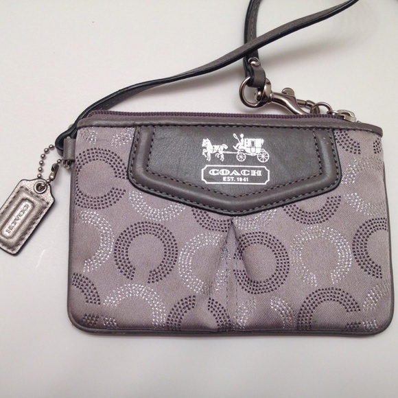 COACH silver madison optic jacquard wristlet